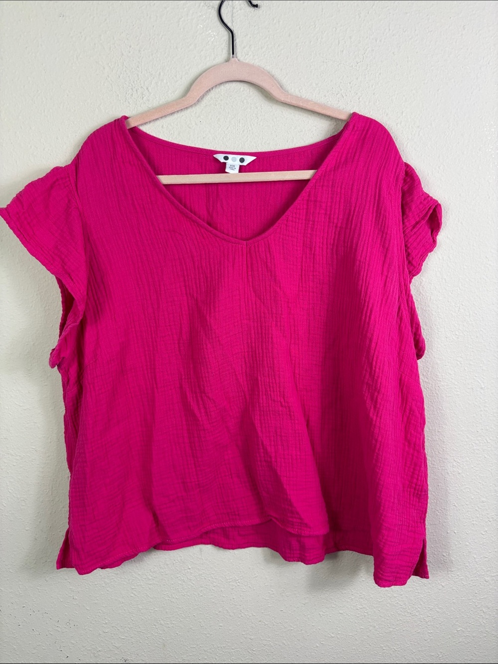 Three Dots Hot Pink Gauze Short Sleeve Shirt 100% size XXL